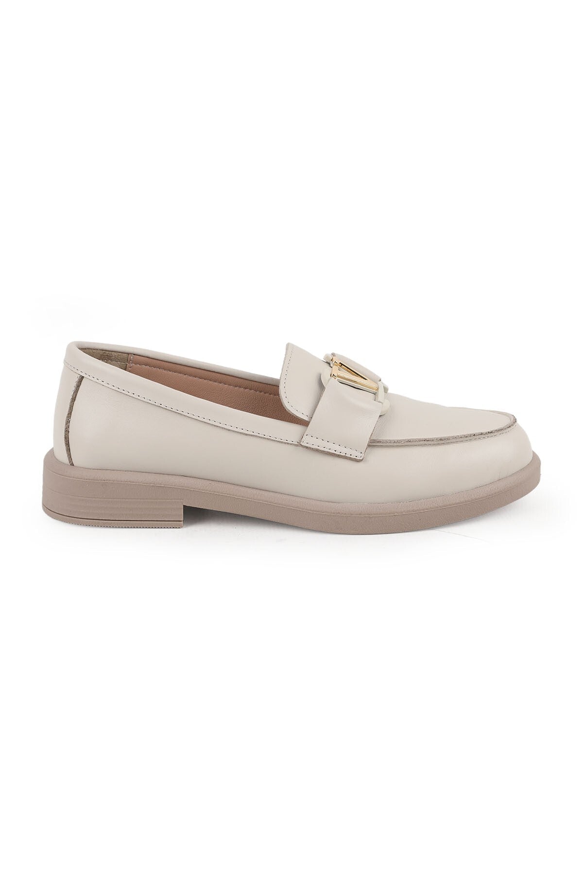 Women's Loafer Shoes Smooth Leather Metal'V' Buckle Classic Daily Moccasin L061.2121-V - MALLTURK