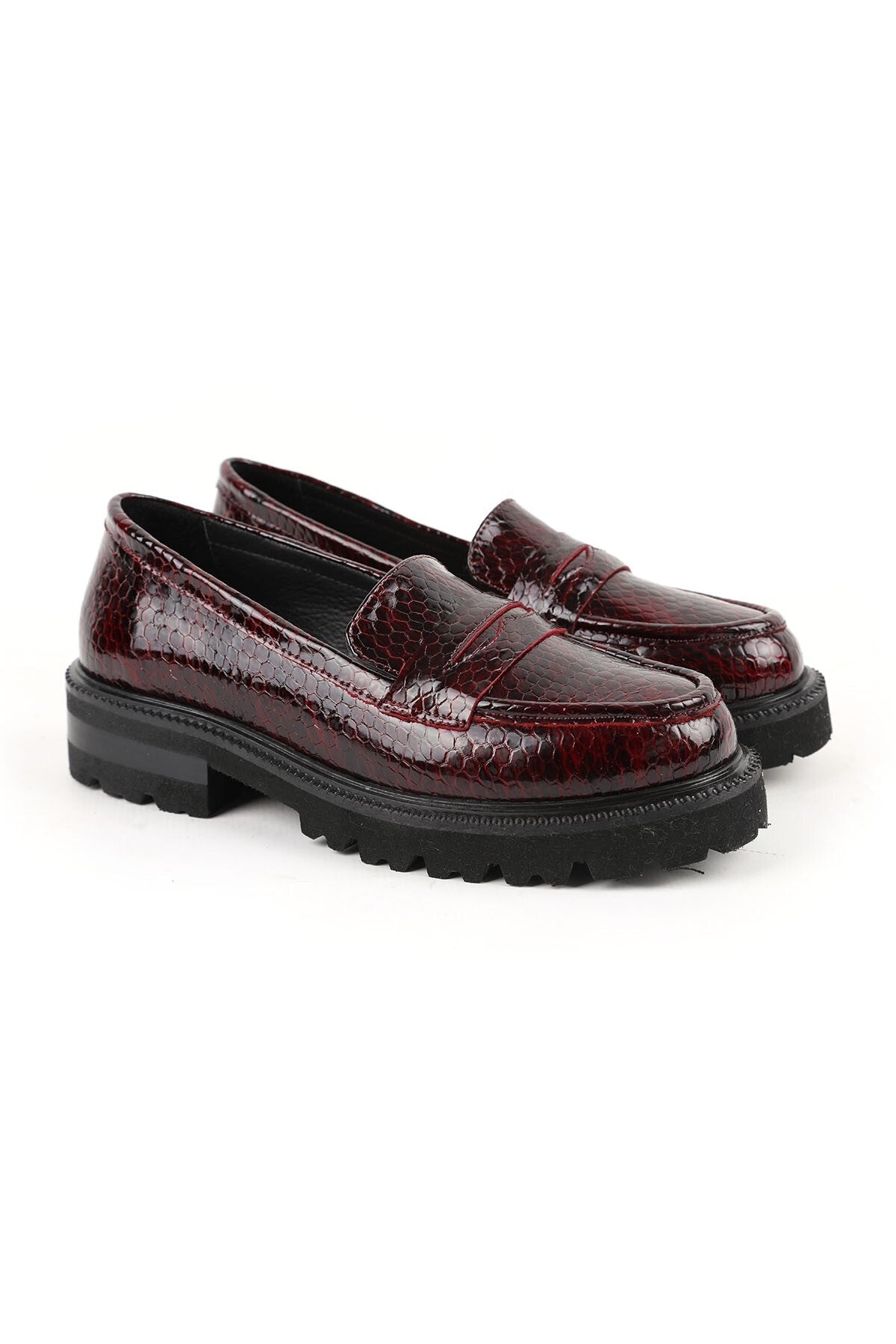 Women's Loafer Shoes Snake Print Shiny Chunky Thick Sole Slip-On L031.26102202 - MALLTURK