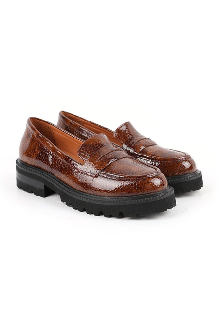 Women's Loafer Shoes Snake Print Shiny Chunky Thick Sole Slip-On L031.26102202 - MALLTURK