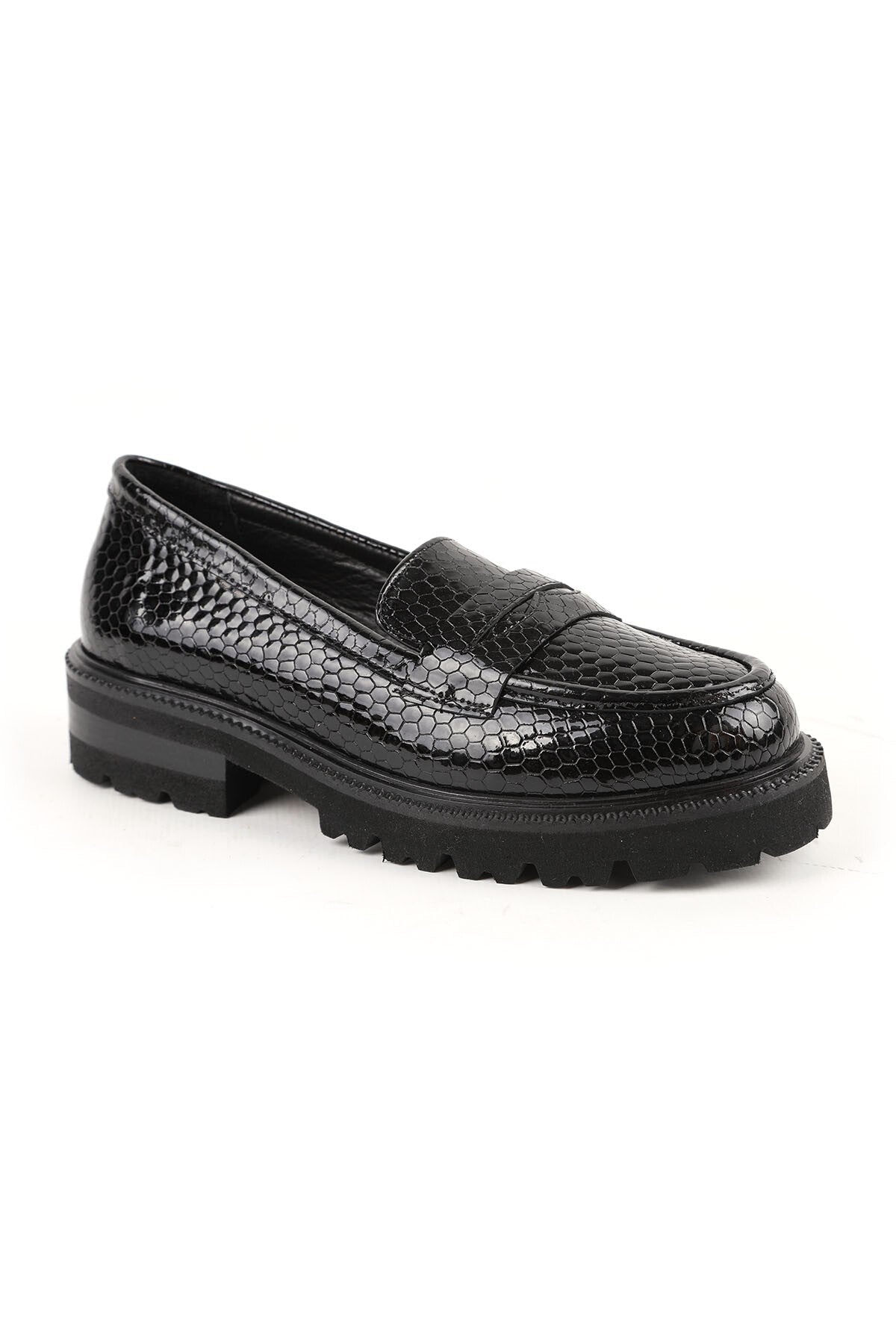 Women's Loafer Shoes Snake Print Shiny Chunky Thick Sole Slip-On L031.26102202 - MALLTURK