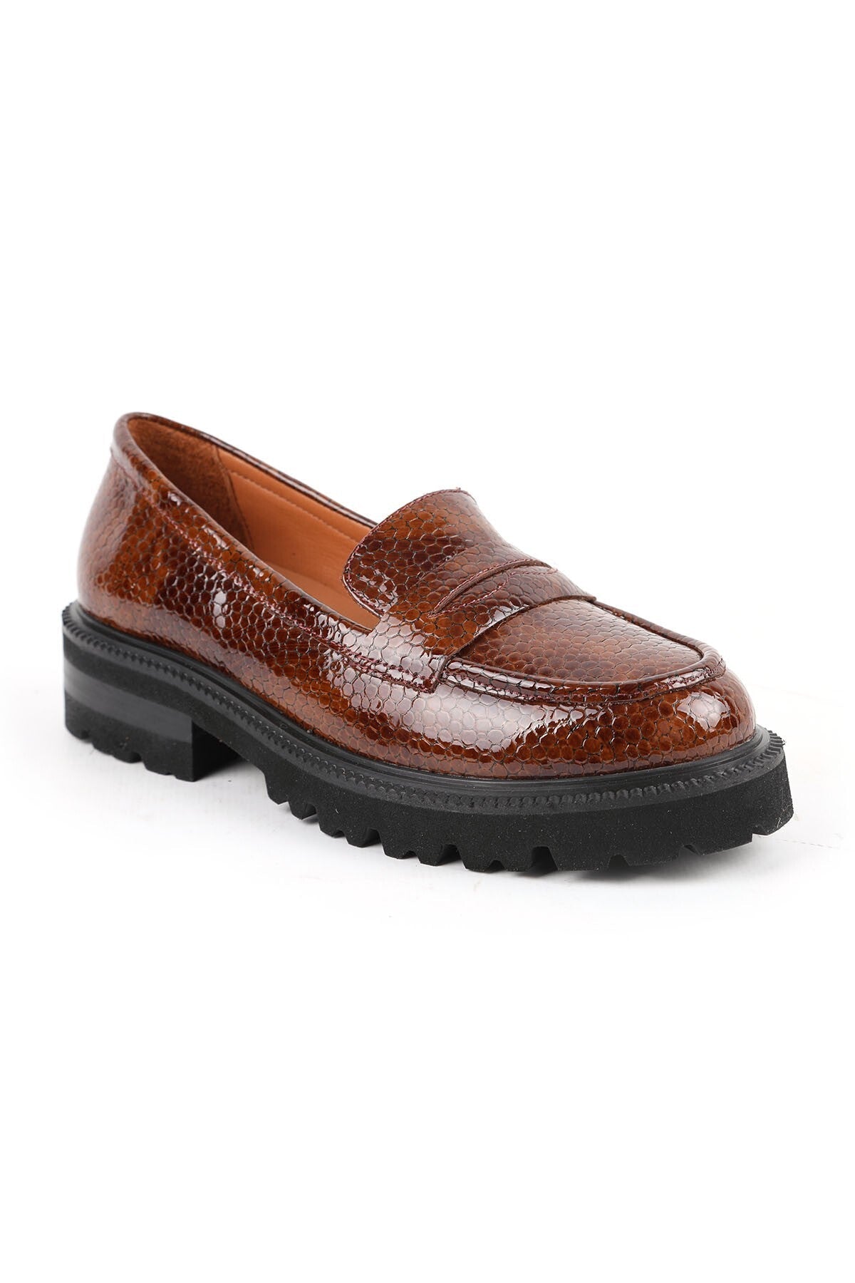 Women's Loafer Shoes Snake Print Shiny Chunky Thick Sole Slip-On L031.26102202 - MALLTURK