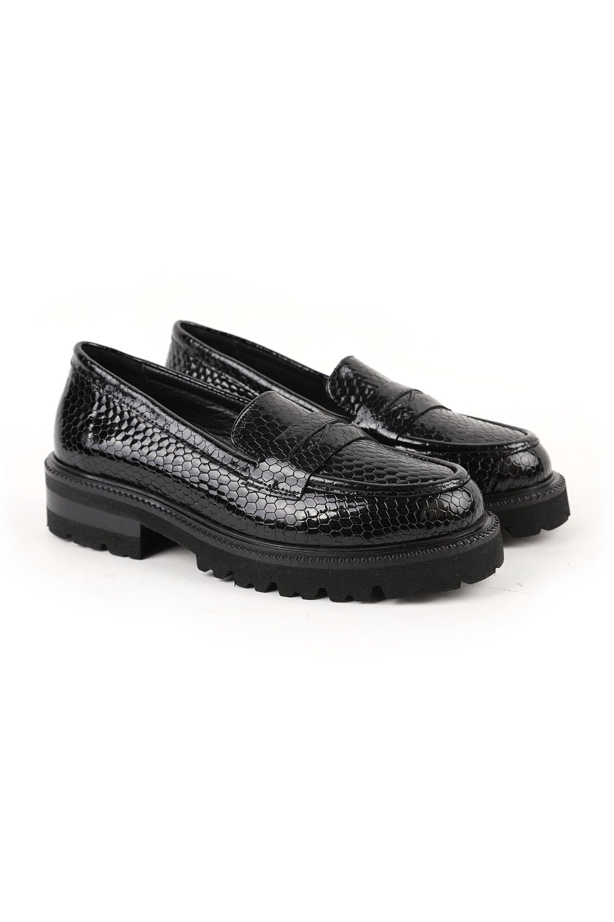 Women's Loafer Shoes Snake Print Shiny Chunky Thick Sole Slip-On L031.26102202 - MALLTURK