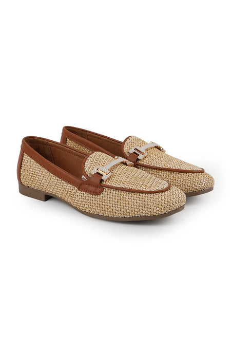 Women's Loafer Shoes Straw Textured Metal Buckle Stylish Office Daily Comfortable Thermo Sole L081.24216 - MALLTURK
