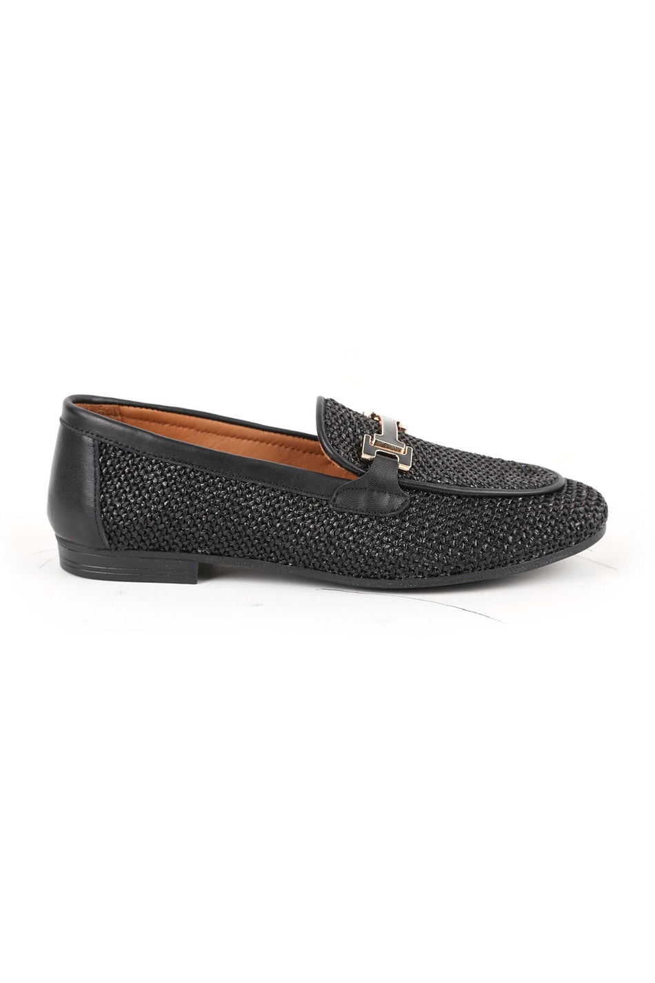 Women's Loafer Shoes Straw Textured Metal Buckle Stylish Office Daily Comfortable Thermo Sole L081.24216 - MALLTURK