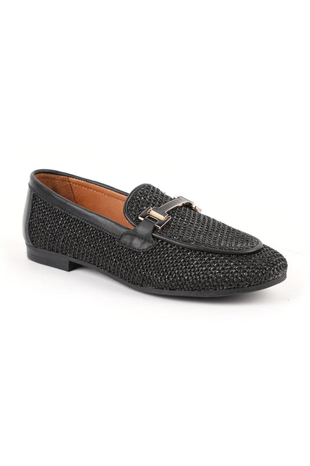 Women's Loafer Shoes Straw Textured Metal Buckle Stylish Office Daily Comfortable Thermo Sole L081.24216 - MALLTURK