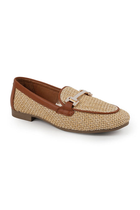 Women's Loafer Shoes Straw Textured Metal Buckle Stylish Office Daily Comfortable Thermo Sole L081.24216 - MALLTURK