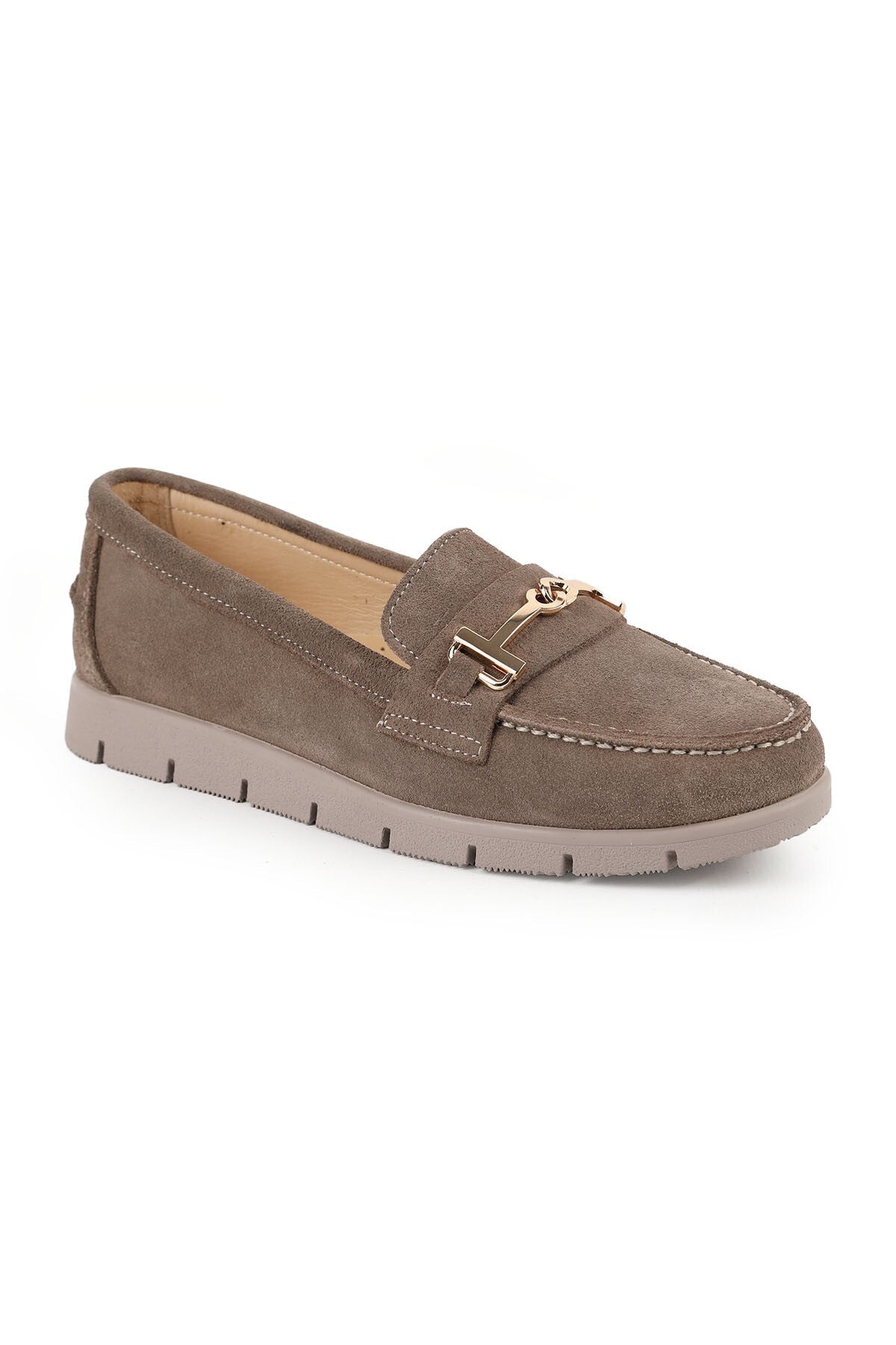 Women's Loafer Shoes Suede Metal Buckle Moccasin Stitched Lightweight Flexible Eva Sole Daily Use L076.5604-6 - MALLTURK