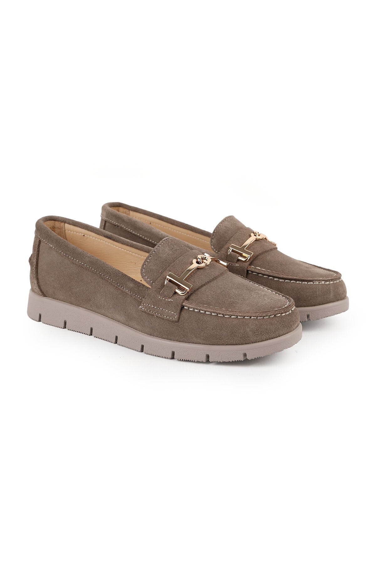 Women's Loafer Shoes Suede Metal Buckle Moccasin Stitched Lightweight Flexible Eva Sole Daily Use L076.5604-6 - MALLTURK