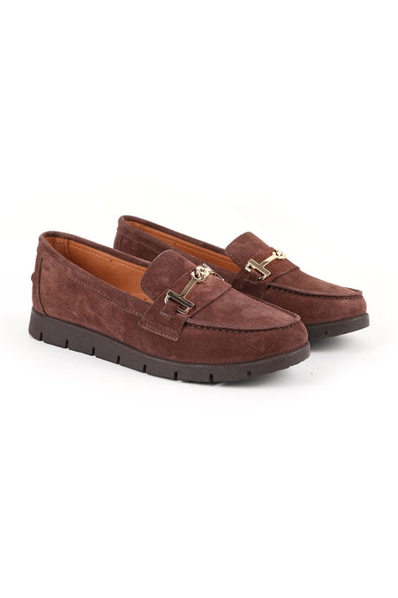 Women's Loafer Shoes Suede Metal Buckle Moccasin Stitched Lightweight Flexible Eva Sole Daily Use L076.5604-6 - MALLTURK
