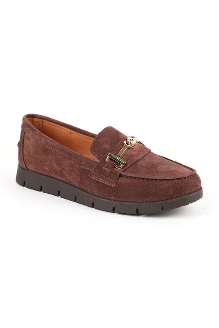 Women's Loafer Shoes Suede Metal Buckle Moccasin Stitched Lightweight Flexible Eva Sole Daily Use L076.5604-6 - MALLTURK