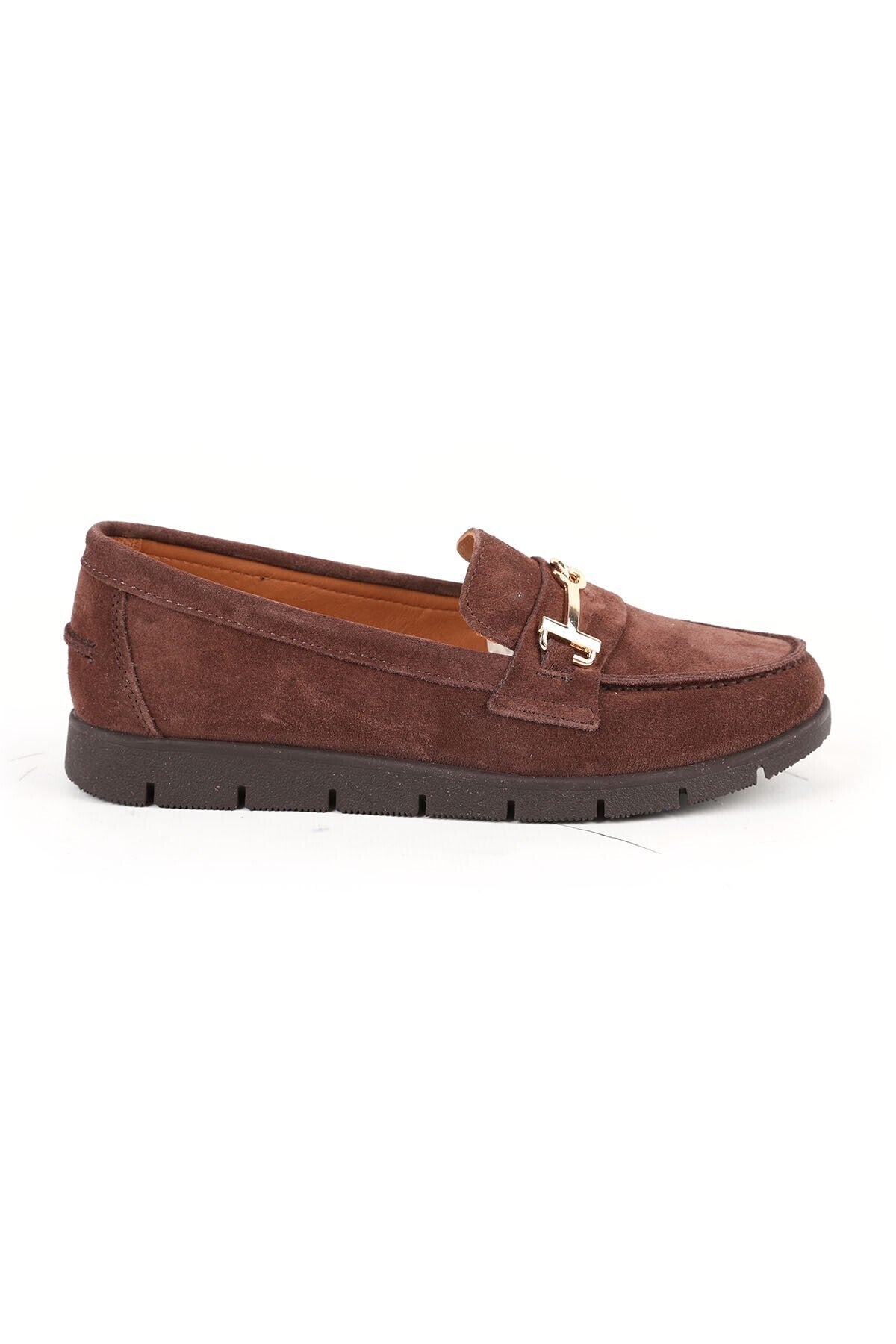 Women's Loafer Shoes Suede Metal Buckle Moccasin Stitched Lightweight Flexible Eva Sole Daily Use L076.5604-6 - MALLTURK