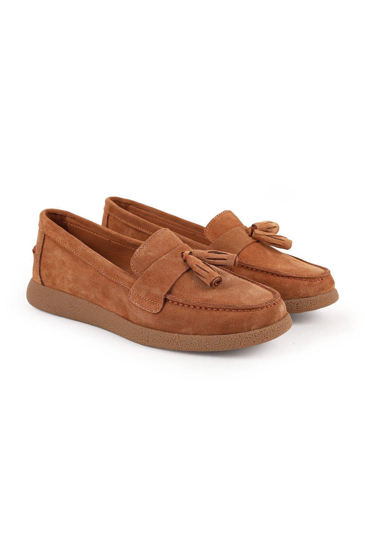 Women's Loafer Shoes Suede Tasseled Moccasin Stitched Lightweight Flexible Eva Sole Daily Use L076.5604-1 - MALLTURK