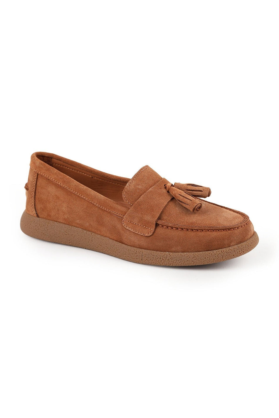Women's Loafer Shoes Suede Tasseled Moccasin Stitched Lightweight Flexible Eva Sole Daily Use L076.5604-1 - MALLTURK