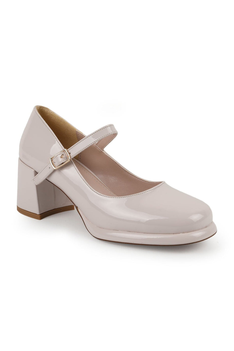 Women's Mary Jane Heels Shoes Shiny Patent Leather Thick Block Heel Closed Blunt Toe Classic L085.K100 - MALLTURK