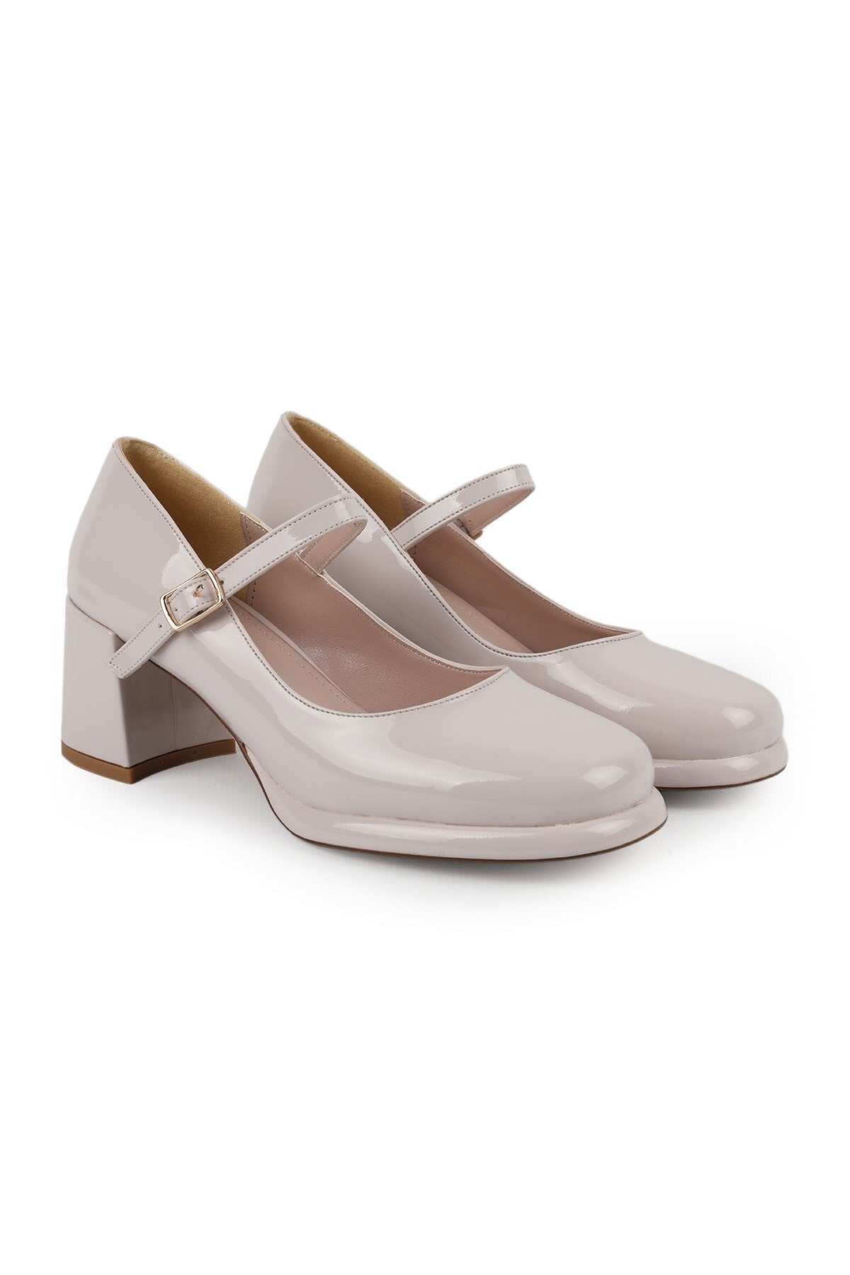 Women's Mary Jane Heels Shoes Shiny Patent Leather Thick Block Heel Closed Blunt Toe Classic L085.K100 - MALLTURK