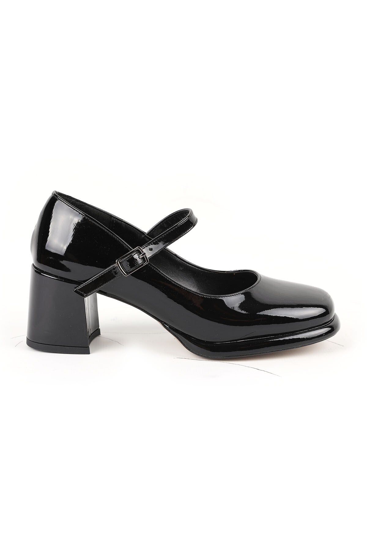 Women's Mary Jane Heels Shoes Shiny Patent Leather Thick Block Heel Closed Blunt Toe Classic L085.K100 - MALLTURK