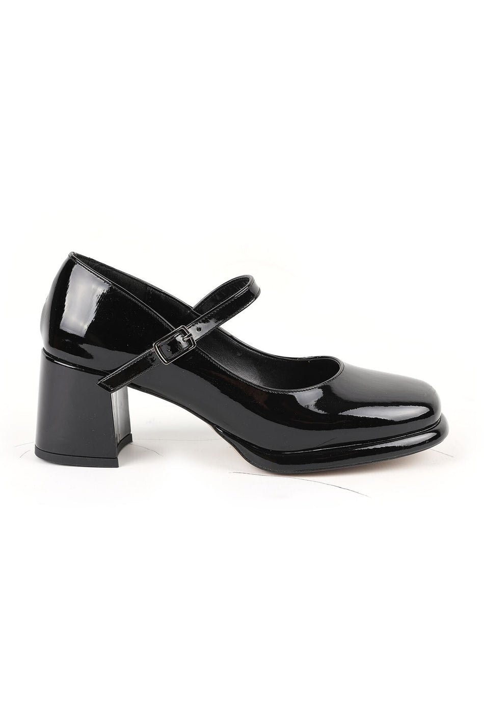 Women's Mary Jane Heels Shoes Shiny Patent Leather Thick Block Heel Closed Blunt Toe Classic L085.K100 - MALLTURK