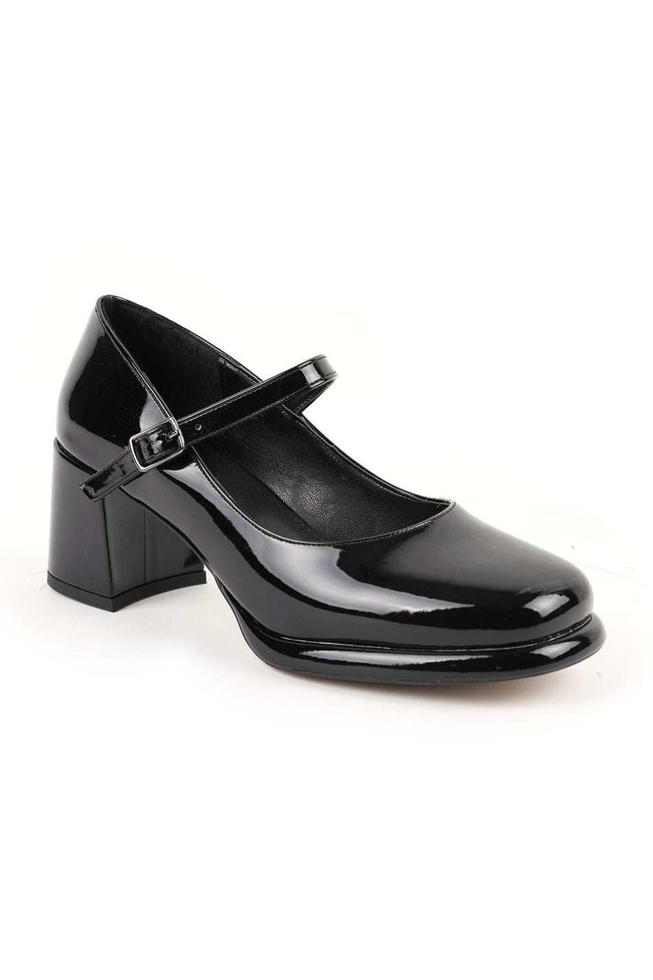 Women's Mary Jane Heels Shoes Shiny Patent Leather Thick Block Heel Closed Blunt Toe Classic L085.K100 - MALLTURK