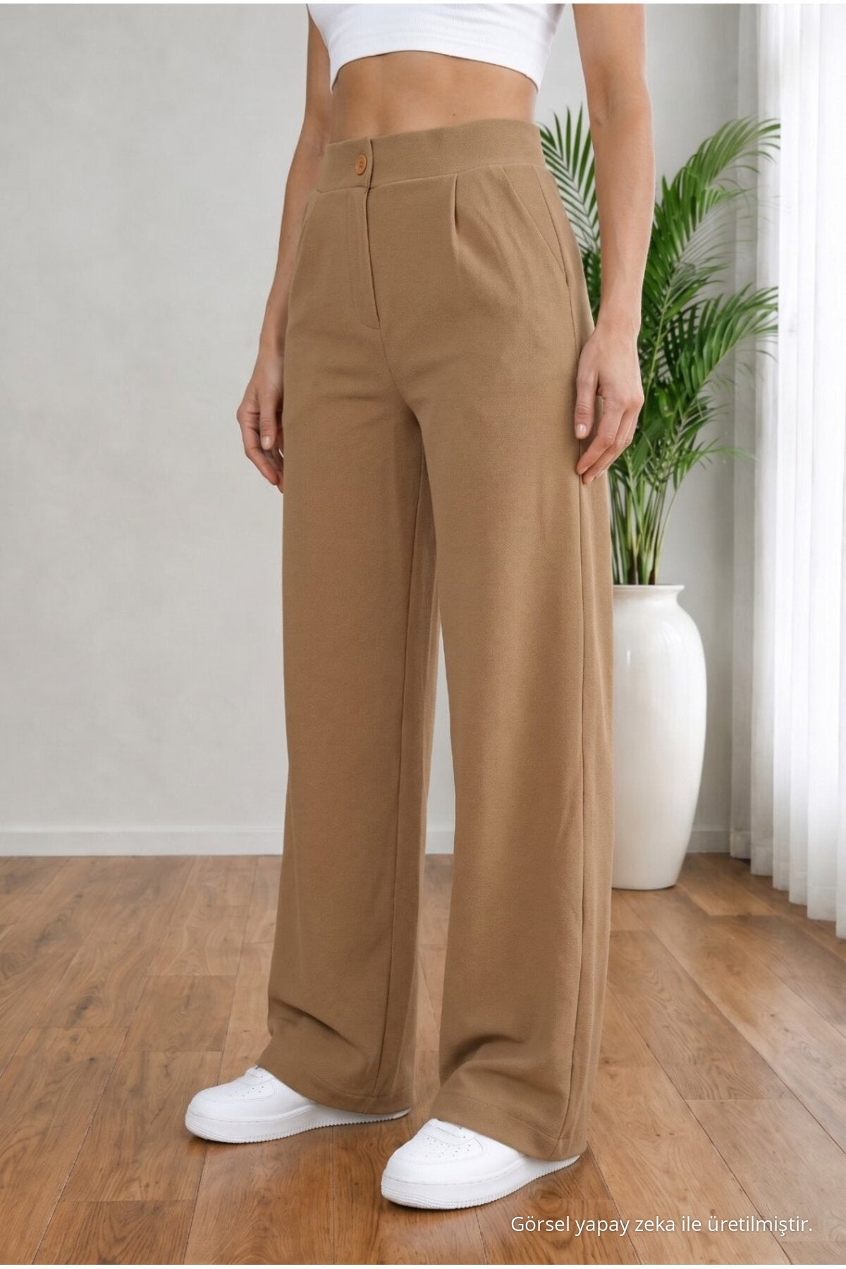 Women's Mink High Waist Loose Fit Lycra Wide Leg Palazzo Pants - MALLTURK