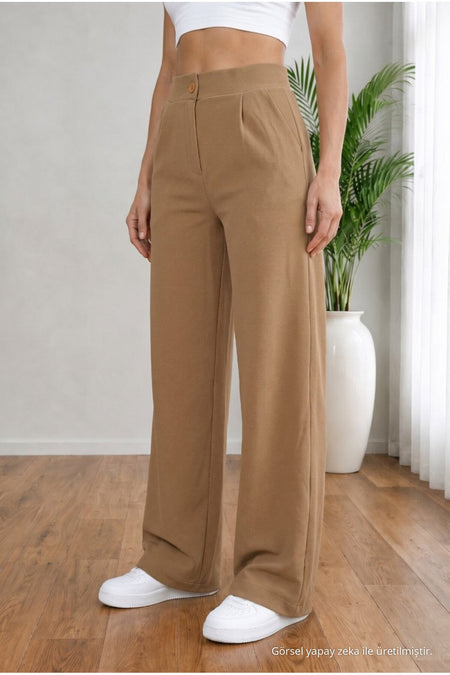 Women's Mink High Waist Loose Fit Lycra Wide Leg Palazzo Pants - MALLTURK