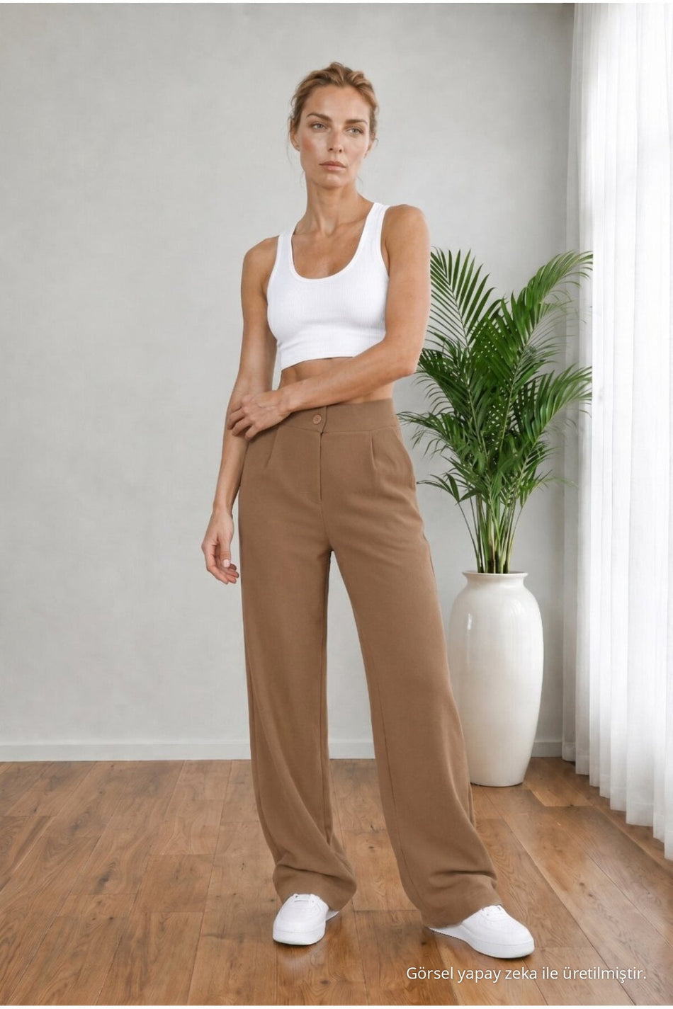 Women's Mink High Waist Loose Fit Lycra Wide Leg Palazzo Pants - MALLTURK