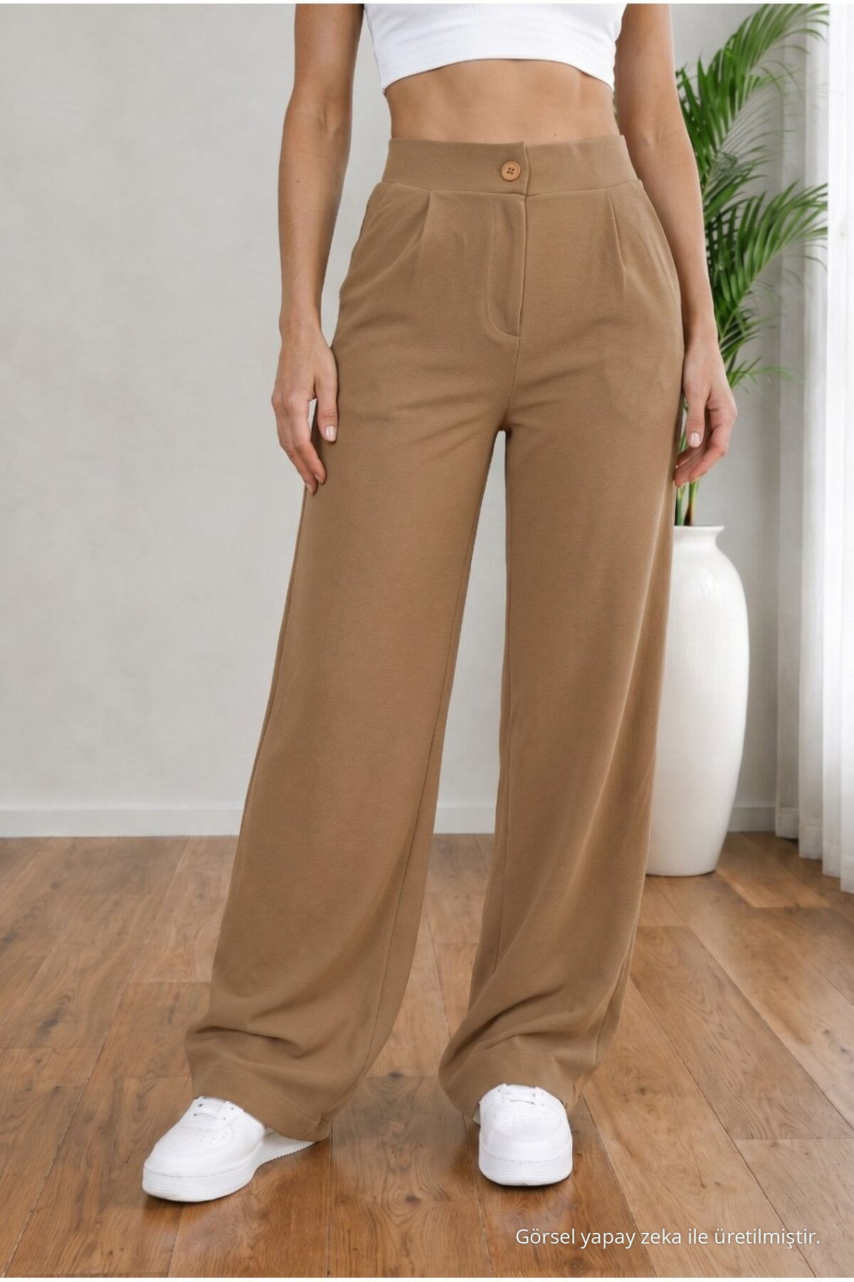 Women's Mink High Waist Loose Fit Lycra Wide Leg Palazzo Pants - MALLTURK