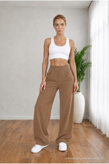 Women's Mink High Waist Loose Fit Lycra Wide Leg Palazzo Pants - MALLTURK