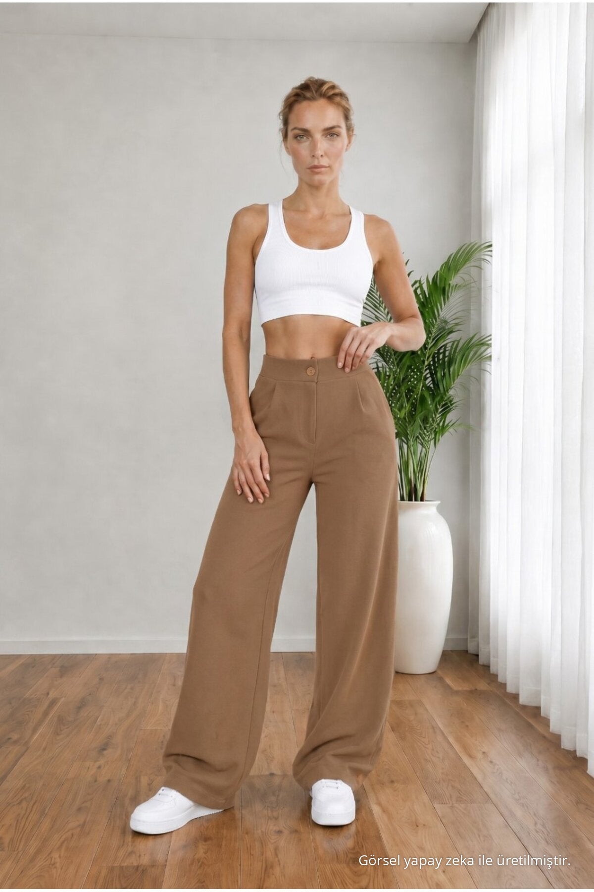 Women's Mink High Waist Loose Fit Lycra Wide Leg Palazzo Pants - MALLTURK