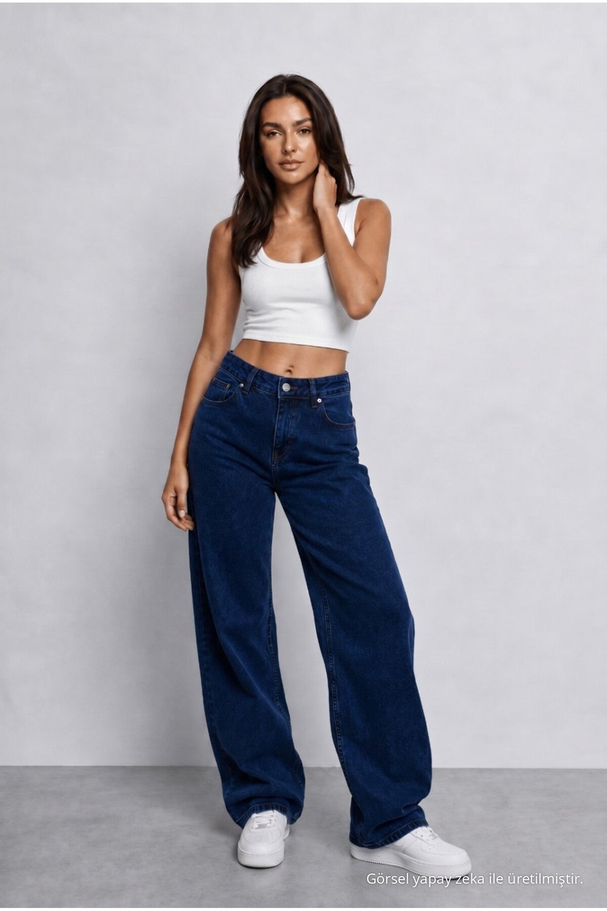 Women's Navy High Waist Wide Leg Loose Stretchy Palazzo Pants - MALLTURK