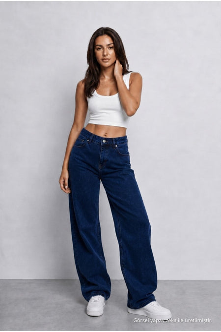 Women's Navy High Waist Wide Leg Loose Stretchy Palazzo Pants - MALLTURK