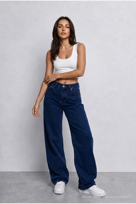 Women's Navy High Waist Wide Leg Loose Stretchy Palazzo Pants - MALLTURK