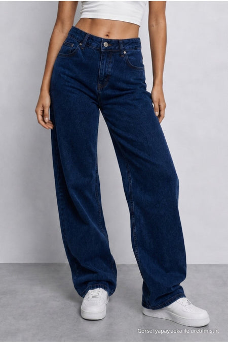 Women's Navy High Waist Wide Leg Loose Stretchy Palazzo Pants - MALLTURK