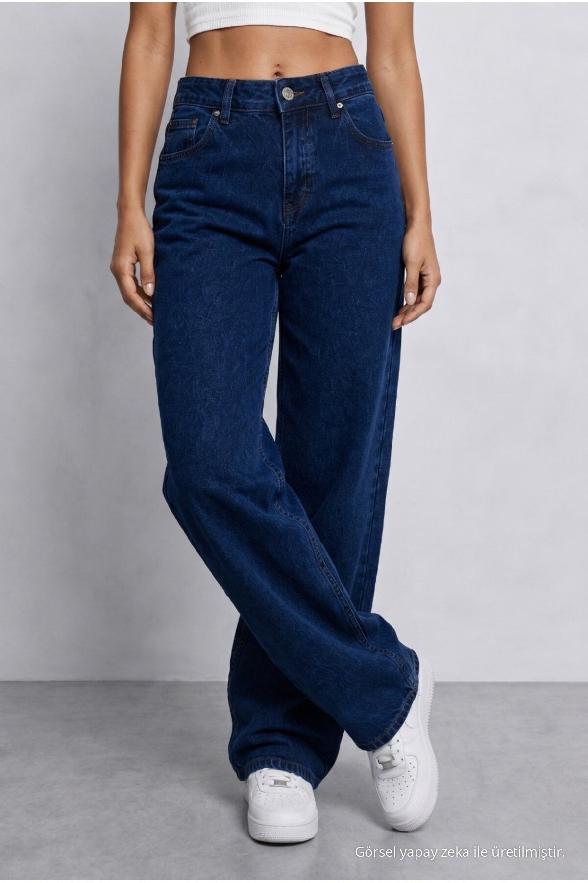 Women's Navy High Waist Wide Leg Loose Stretchy Palazzo Pants - MALLTURK