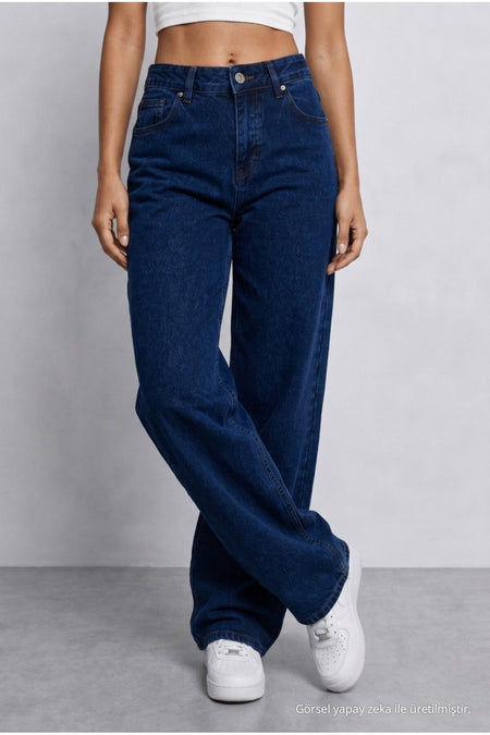 Women's Navy High Waist Wide Leg Loose Stretchy Palazzo Pants - MALLTURK