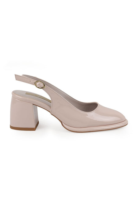 Women's Patent Leather Heeled Shoes Closed Toe Thick Heel Slingback Stylish Office Classic Jurdan Sole085K1008 - MALLTURK