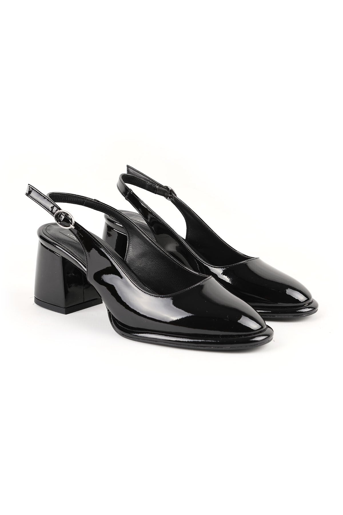Women's Patent Leather Heeled Shoes Closed Toe Thick Heel Slingback Stylish Office Classic Jurdan Sole085K1008 - MALLTURK