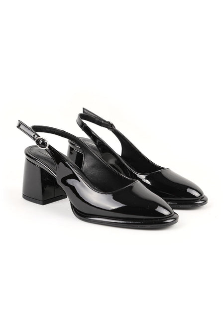 Women's Patent Leather Heeled Shoes Closed Toe Thick Heel Slingback Stylish Office Classic Jurdan Sole085K1008 - MALLTURK