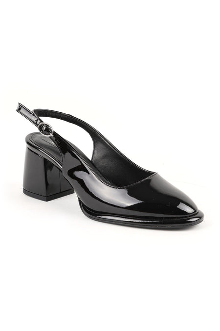 Women's Patent Leather Heeled Shoes Closed Toe Thick Heel Slingback Stylish Office Classic Jurdan Sole085K1008 - MALLTURK