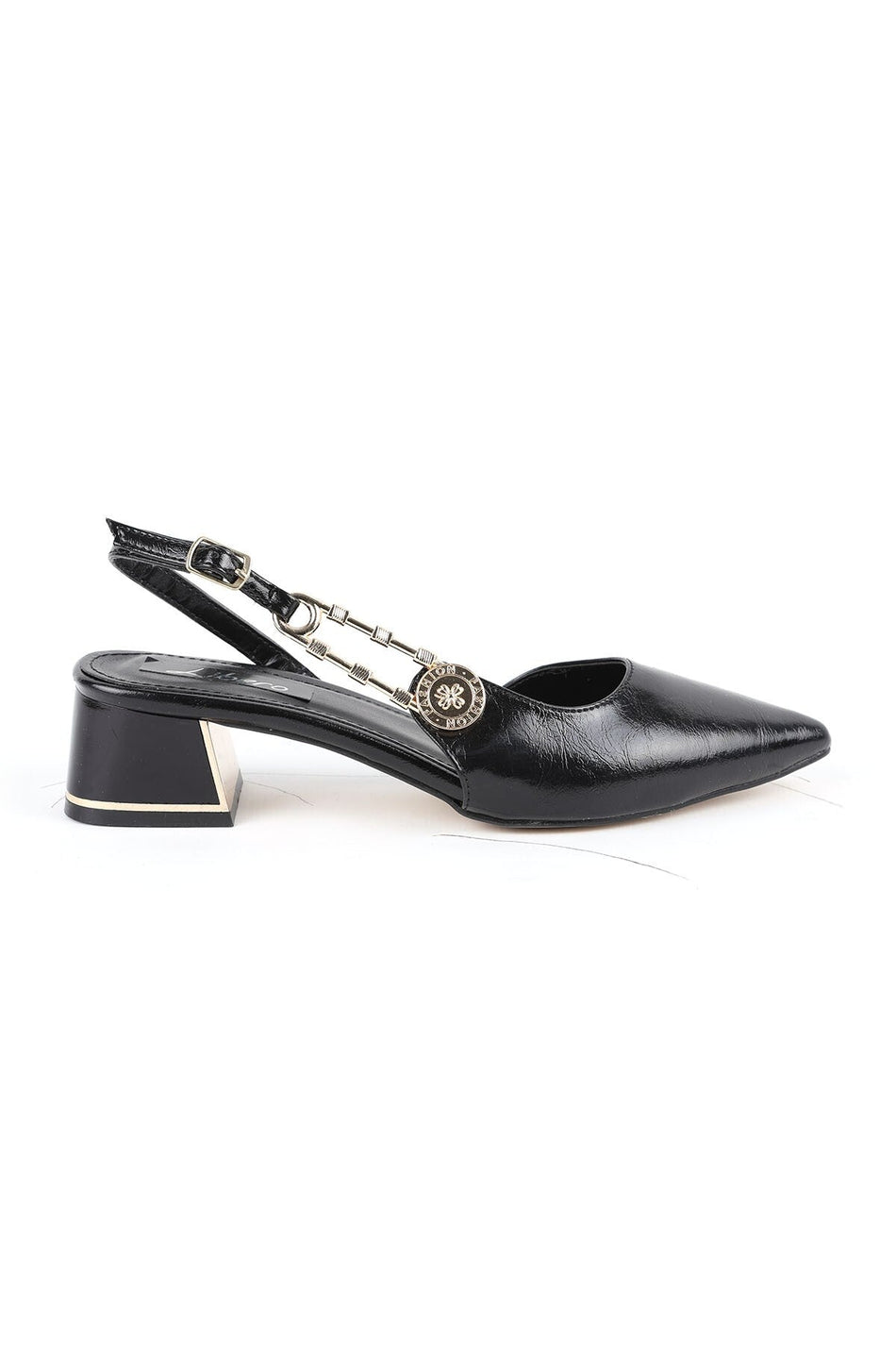 Women's Patent Leather Heeled Shoes Pointed Toe Buckle Detailed Thick Heel Slingback Office Classic L085.K1002 - MALLTURK