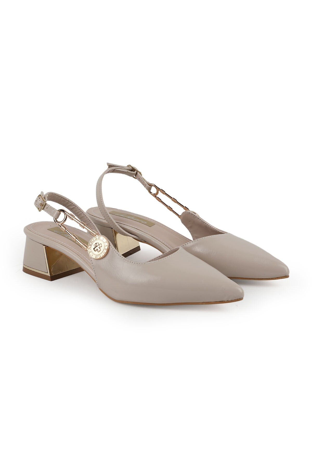 Women's Patent Leather Heeled Shoes Pointed Toe Buckle Detailed Thick Heel Slingback Office Classic L085.K1002 - MALLTURK