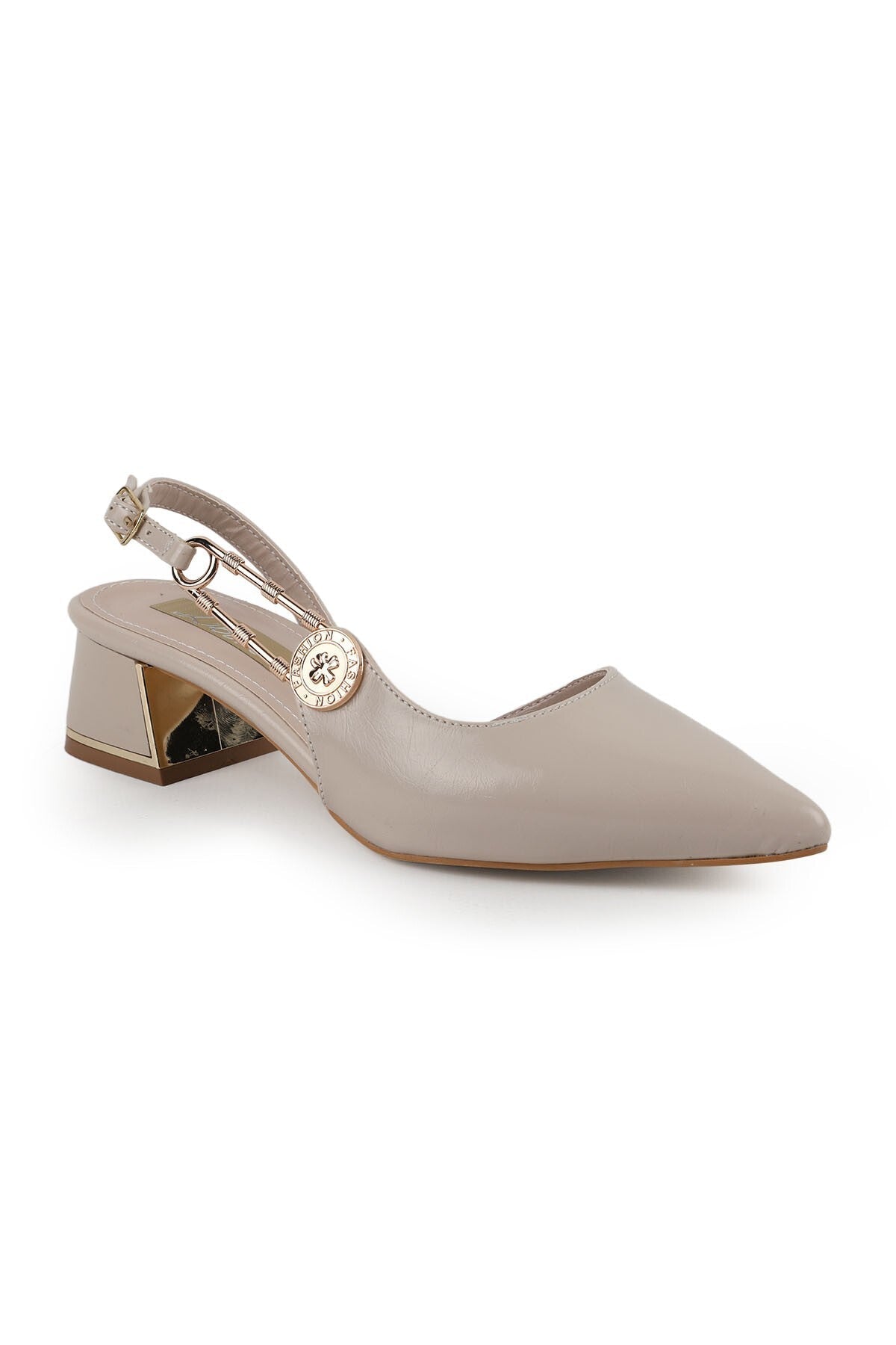 Women's Patent Leather Heeled Shoes Pointed Toe Buckle Detailed Thick Heel Slingback Office Classic L085.K1002 - MALLTURK