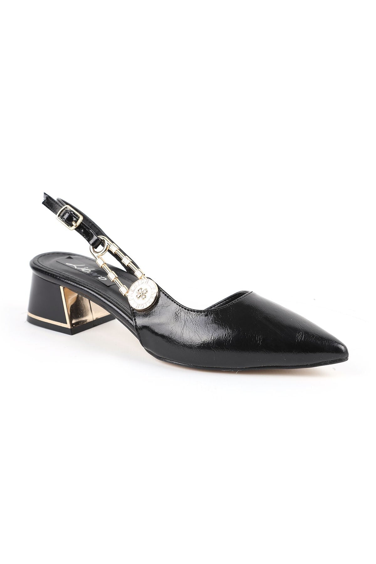 Women's Patent Leather Heeled Shoes Pointed Toe Buckle Detailed Thick Heel Slingback Office Classic L085.K1002 - MALLTURK