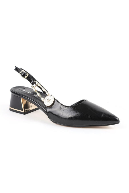 Women's Patent Leather Heeled Shoes Pointed Toe Buckle Detailed Thick Heel Slingback Office Classic L085.K1002 - MALLTURK