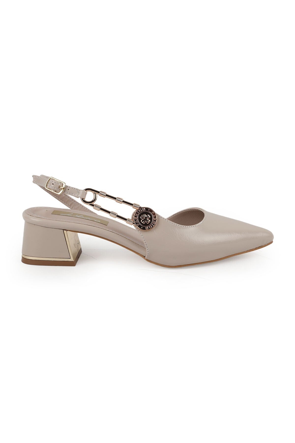 Women's Patent Leather Heeled Shoes Pointed Toe Buckle Detailed Thick Heel Slingback Office Classic L085.K1002 - MALLTURK