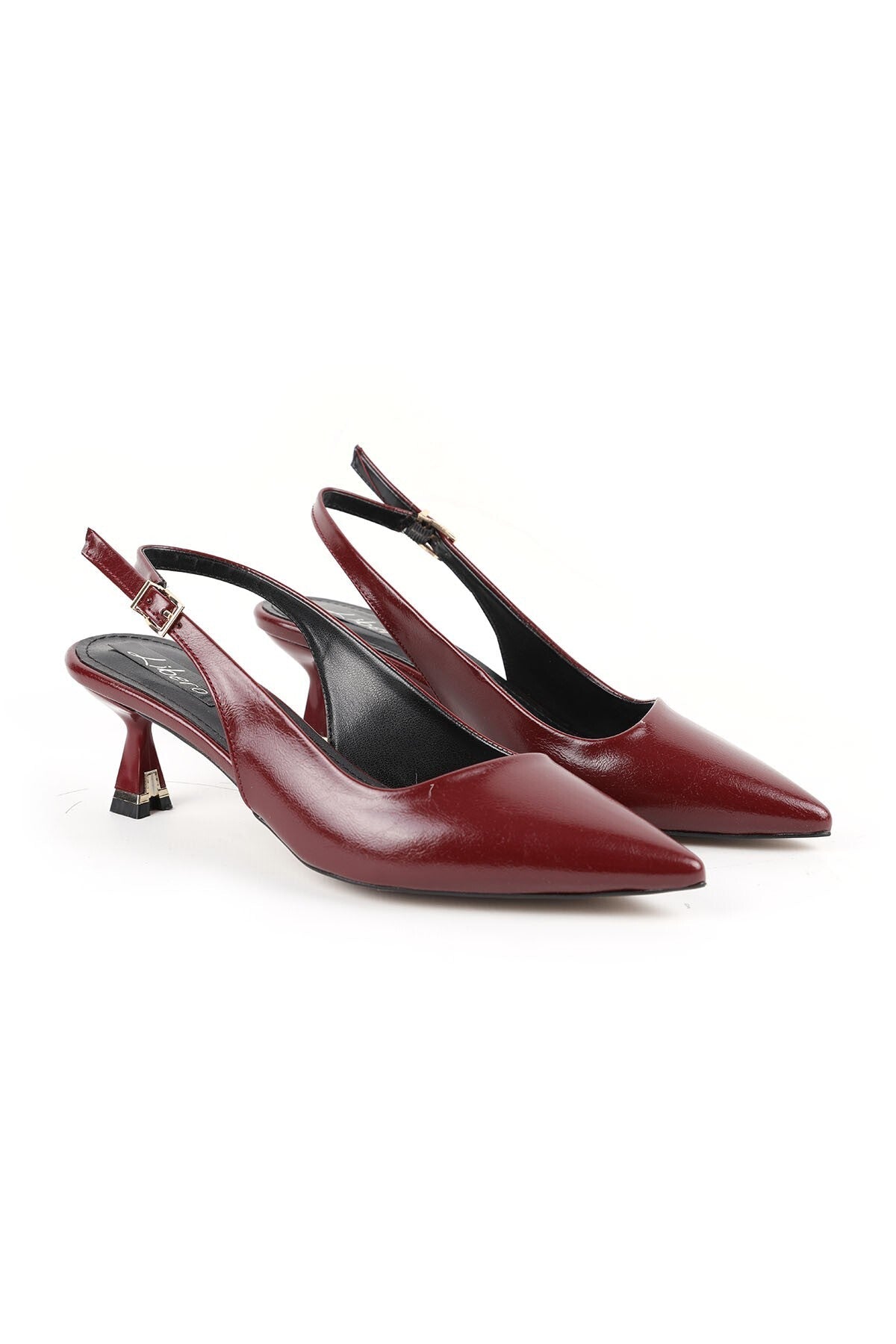Women's Patent Leather Heeled Shoes Pointed Toe Special Design Short Heel Slingback Stylish Office Classic L085.K30 - MALLTURK