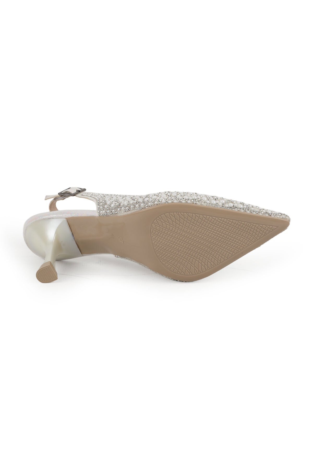 Women's Pearl and Stone Heeled Shoes Pointed Toe Thin Goblet Heel Slingback Stylish Evening Dress L085.K406/1 - MALLTURK