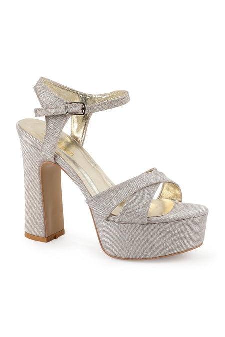 Women's Platform Heeled Sandals Sparkly Glitter Cross Strap Thick Block Heel Evening Dress Bridal Henna Shoes - MALLTURK