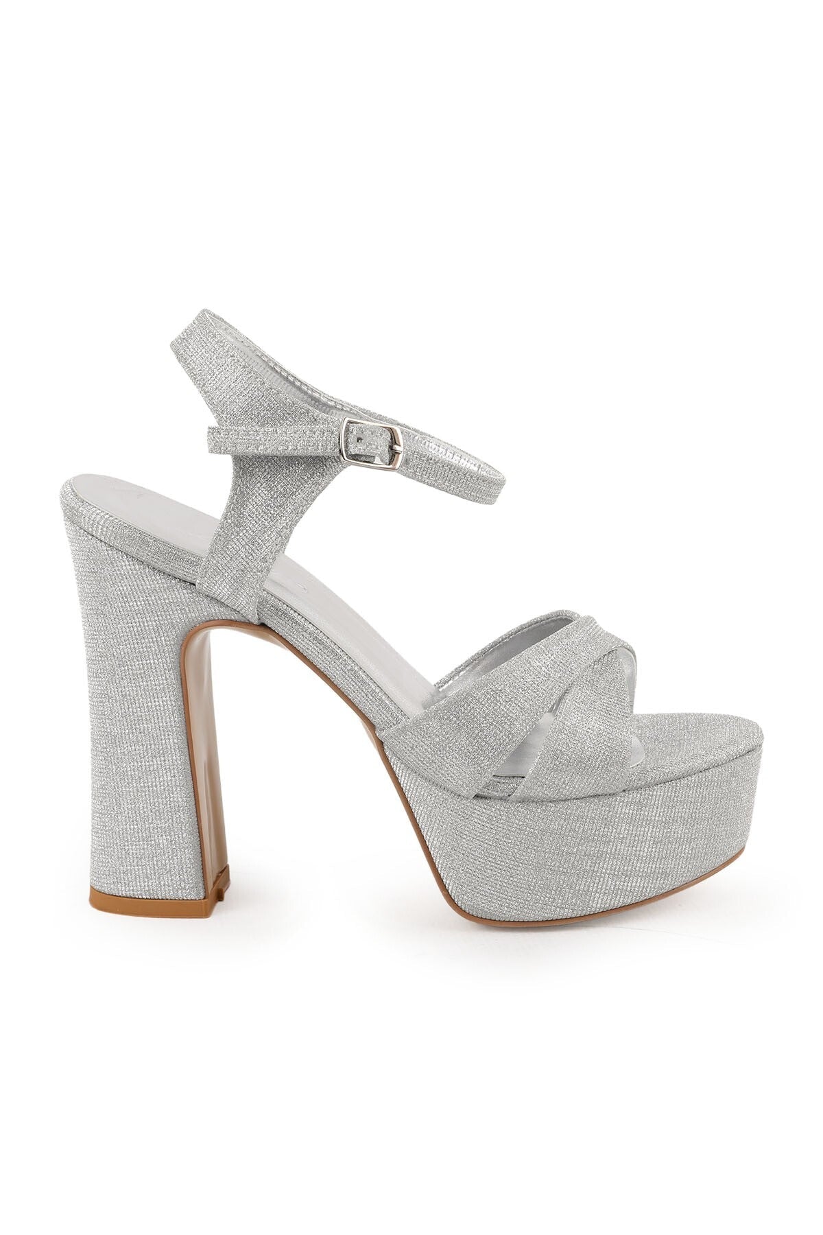 Women's Platform Heeled Sandals Sparkly Glitter Cross Strap Thick Block Heel Evening Dress Bridal Henna Shoes - MALLTURK
