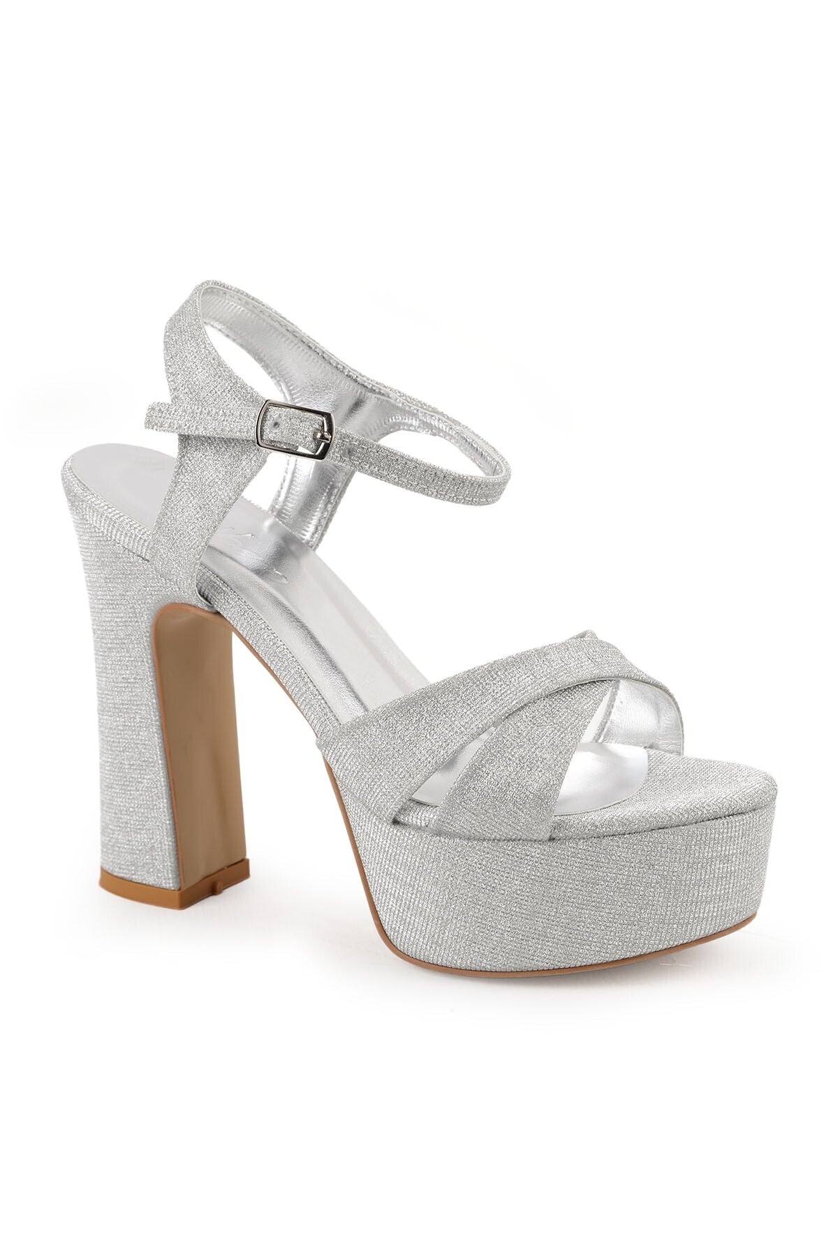 Women's Platform Heeled Sandals Sparkly Glitter Cross Strap Thick Block Heel Evening Dress Bridal Henna Shoes - MALLTURK