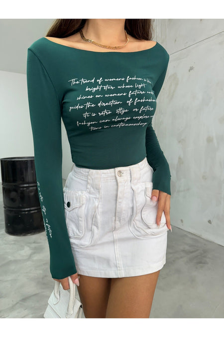 Women's Printed Stretchy Sandy Crop Blouse Green - MALLTURK
